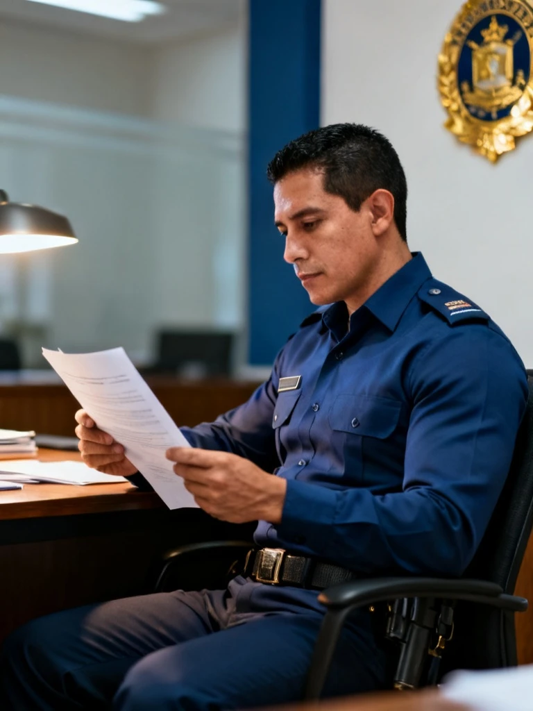 Guardia de GSM Seguridad leyendo un protocolo en oficina