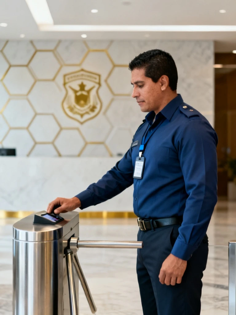 Guardia de GSM Seguridad controlando el acceso a una instalación